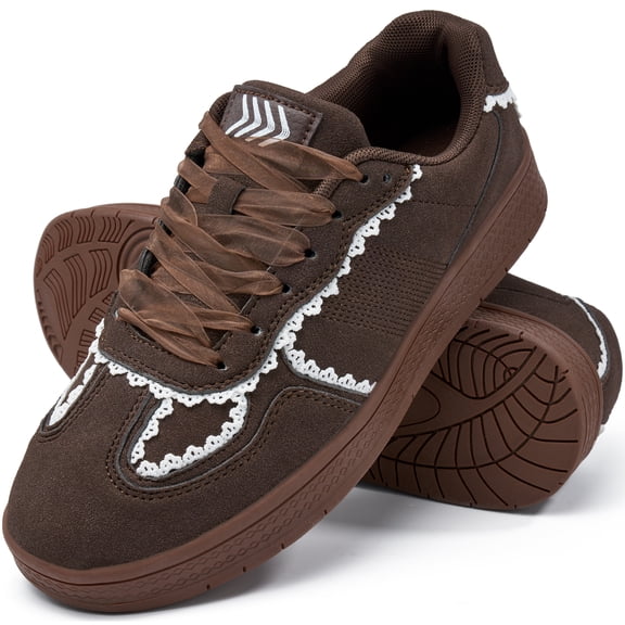 Ecetana Women's Lace Detail Fashion Sneakers Comfortable Casual Dress Sneakers Walking Trendy Footwear