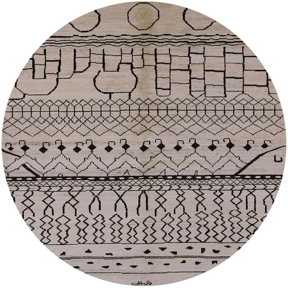 Ahgly Company Indoor Round Mid-Century Modern Puce Purple Oriental Area Rugs, 5' Round