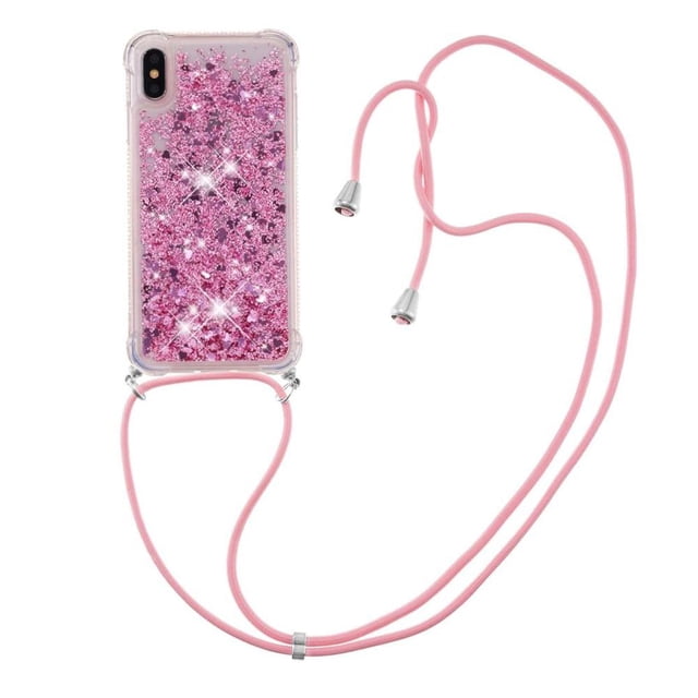 Funda FOXDOCK para iPhone Xs Max con Cuerda Ajustable, Brillo Líquido, Protección Antigolpes y Lente – Ideal para Regalo