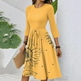 thumbnail image 5 of WTOBBY Women's Elegant Floral Print Waistband Round Neck 3/4 Sleeve Dress, Flowy Casual Sundress with Feminine Silhouette for Outings,Yellow L, 5 of 5