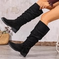 thumbnail image 4 of Black Womens Mid Calf Boots Knee High With Bow Detail Block Heel for Casual Winter Wear Available In Dark Shade Size 5.5, 4 of 9