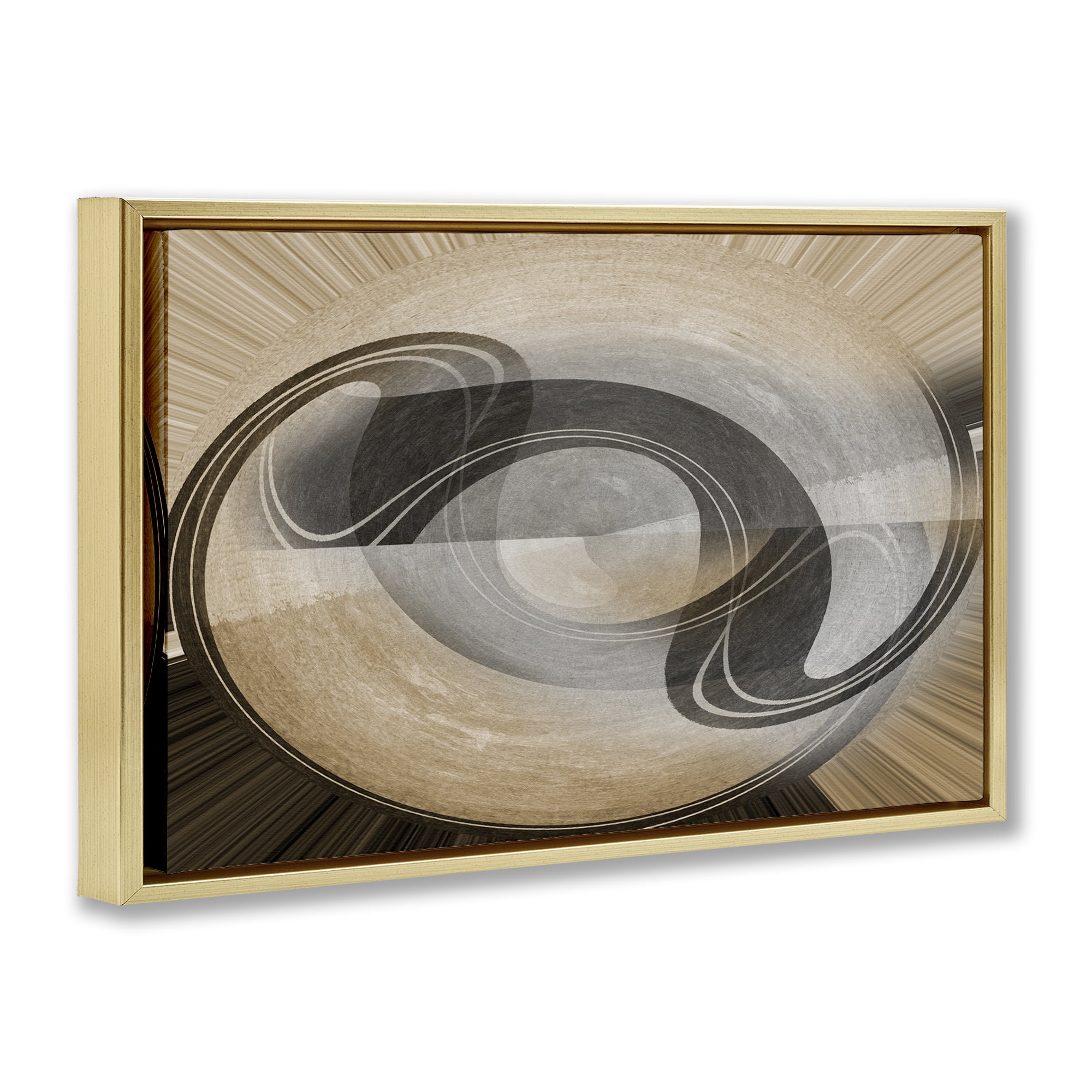 Stupell Industries Curved Swoop Shape Abstract Painting Gold Floater Framed Canvas Art Print Wall Art, 31 x 21