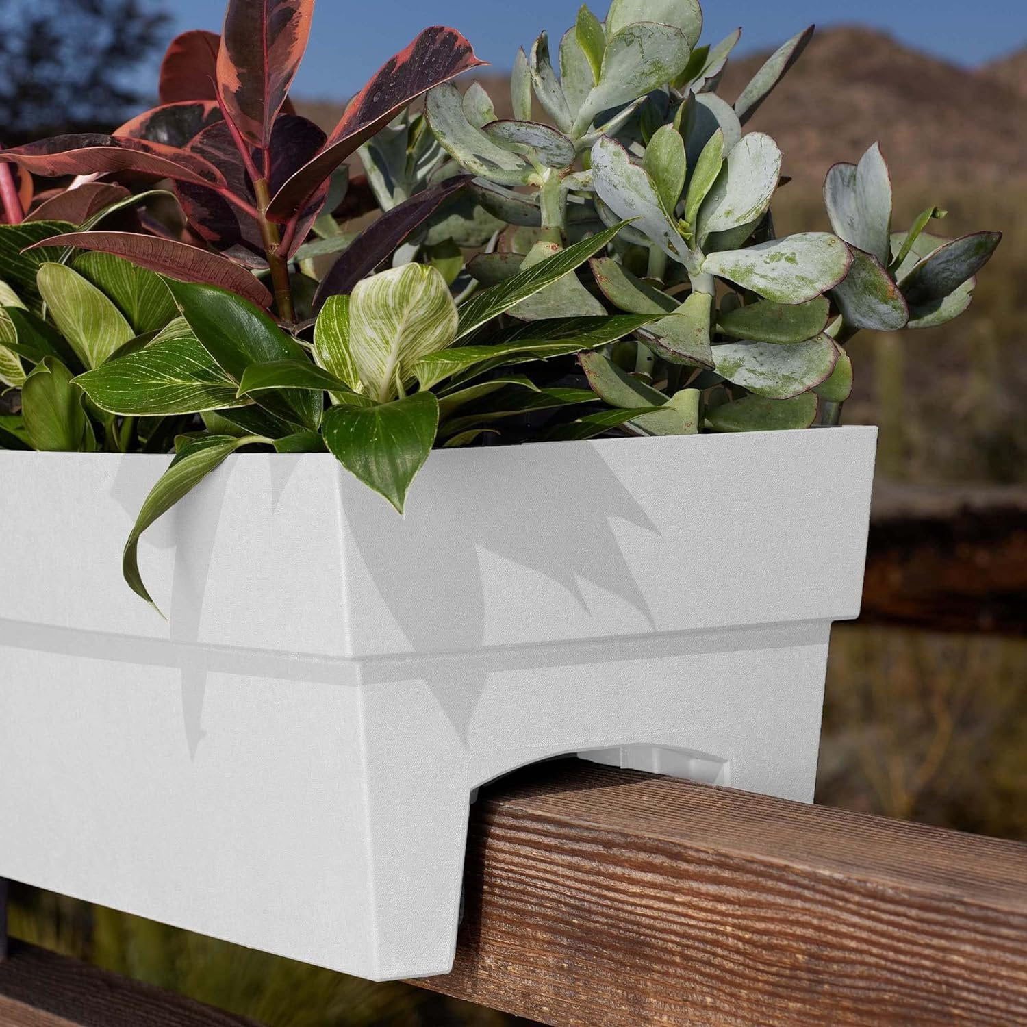 Bloem Finley 24" Deck Rail Rectangle Planter Window Boxes, Casper White
