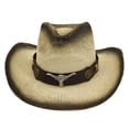 thumbnail image 1 of Men Women Retro Western Cowboy Riding Hat Leather Belt Wide Cap Hat, 1 of 3