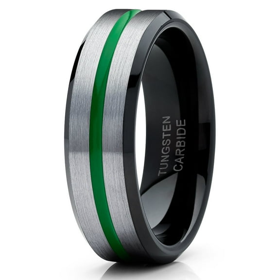 Green Tungsten Ring Men & Women Silver Tungsten Ring Anniversary Ring Engagement Ring Silver Tungsten Ring