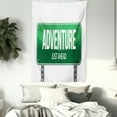 thumbnail image 3 of Adventure Tapestry, Signboard Road Travel Highway Just Ahead Typography on Plain Background, Wall Hanging for Bedroom Living Room Dorm Decor, 60W X 80L Inches, White Hunter Green, by Ambesonne, 3 of 5