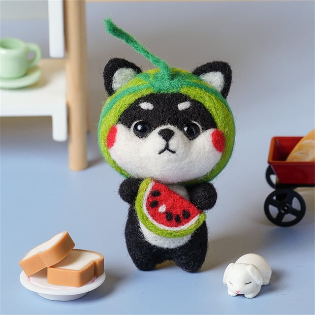 Fiudx Manualidad de Shiba Inu con Aguja, Kit de Fieltro de Lana, Muñeco de Perro Hecho a Mano, Idea de Regalo Única, Set de Manualidades Navideñas, Accesorio de Decoración para El Hogar, 13,5 X 9 X 5