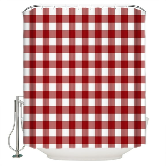 Rustic Red Shower Curtain, 60" x 72", and White Buffalo Plaid Waterproof Bathroom Curtain Washable Shower Curtain Set with 12 Hooks