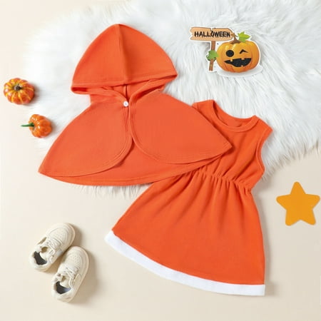 

Hbdhejl Outfit Set For Girls Boys Toddler Sleeveless Christmas Fleece Vest Dress Hooded Robe Cloak Hallowmas Set Orange 6-9 Months
