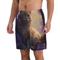 thumbnail image 2 of KLL Purple Flower Lazy Cat Men's Casual Summer Beach Shorts Hawaiian Shorts with Pockets-Large, 2 of 5