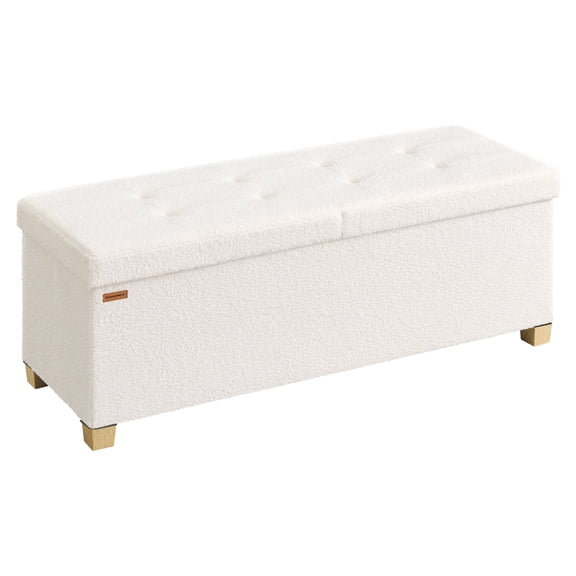 SONGMICS Storage Ottoman Bench with Legs, Folding Storage Chest with Flipping Lid, End of Bed Bench, for Living Room, Bedroom, Entryway, Teddy Fleece, 43.3 Inches, Cream White