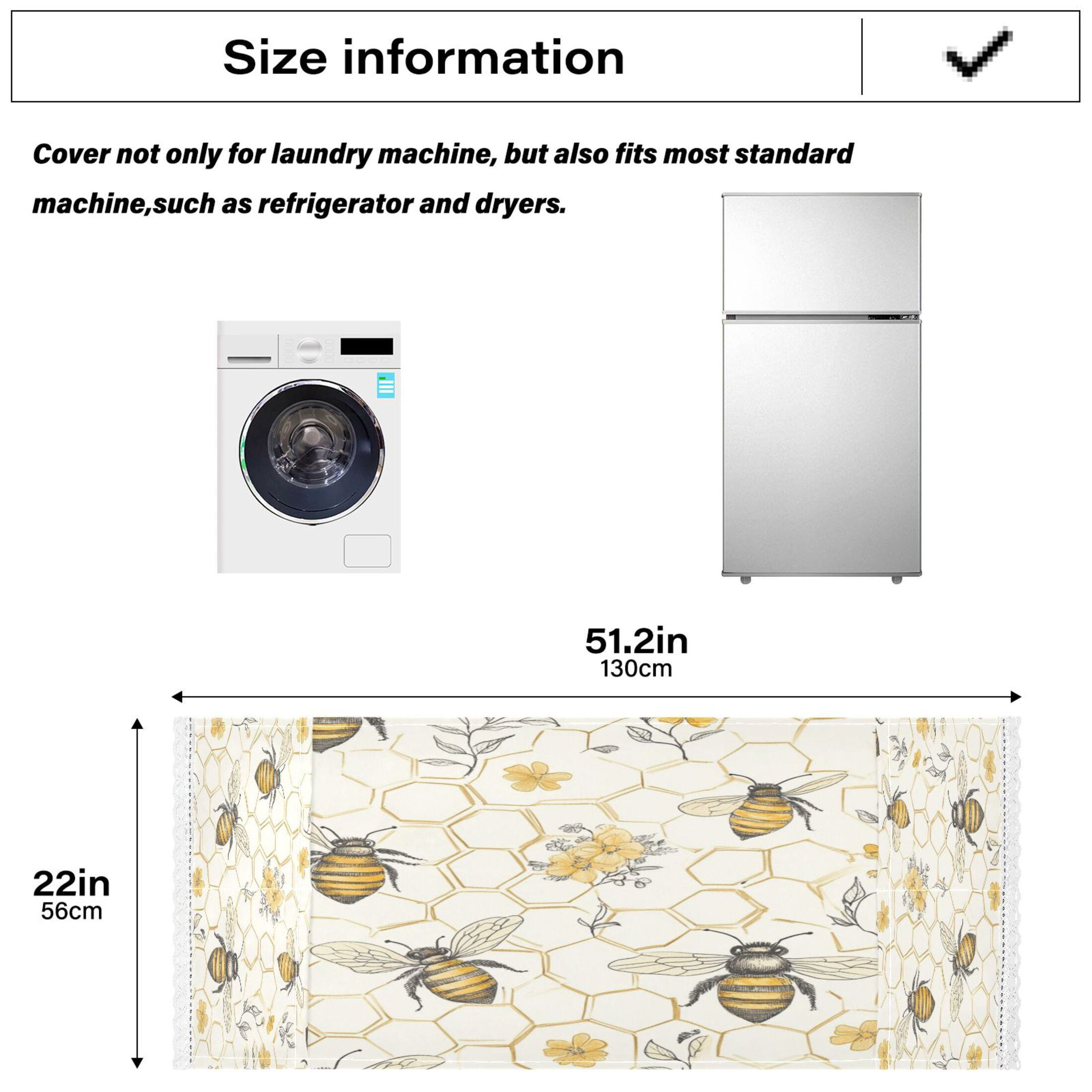 WOBOGO Honeycomb with Bees Pattern Washing Machine Cloth Dryer Refrigerator Top Cover Protective Non-Slip Mat For Kitchen Laundry