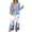 Blue, variant on Womens Lounge Sets 2 Piece Vacation Outfits Button V Neck 3/4 Sleeve Top and Palazzo Pants Suit Elegant Beach Wear