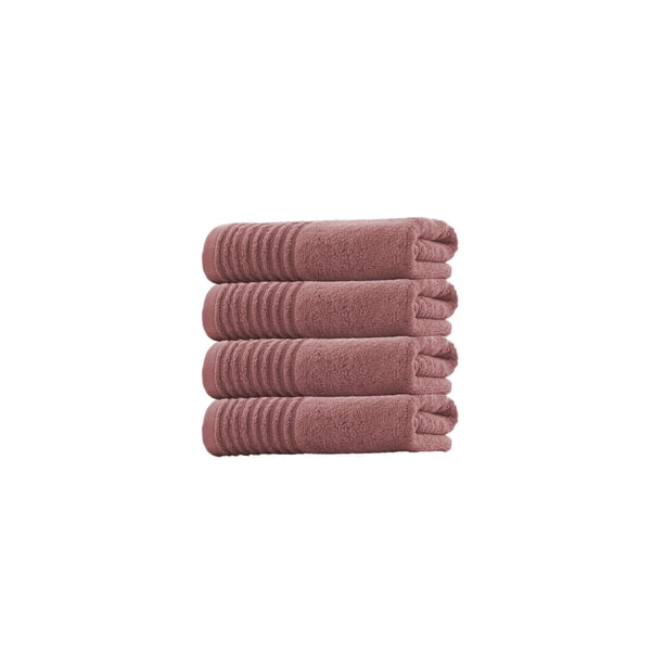 Paño de Lavado de Cara de Color Sólido Hilo Rayado Suave Toalla Absorbente, Poliéster Rosa 35x35cm Conjunto de 4 Toallas de Lavado de Cara Y Baño