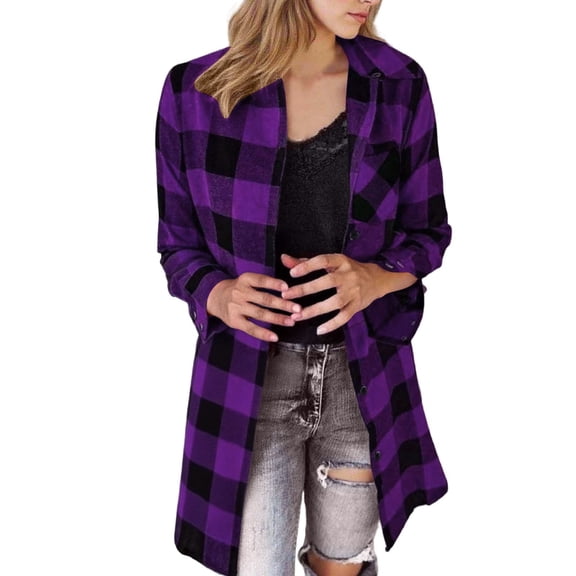 Plaid Shirts for Women Button Down Classic Red Plaid Jacket Long Sleeve Oversized Spring Fall Casual Loose Fit Women's Shirts