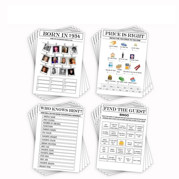 Nostalgic 90th Birthday Games Cards - Double-Sided Fun for Adults, 30 Unique Cards Celebrating 1934, Perfect for Grandparents' Birthday Party Entertainment