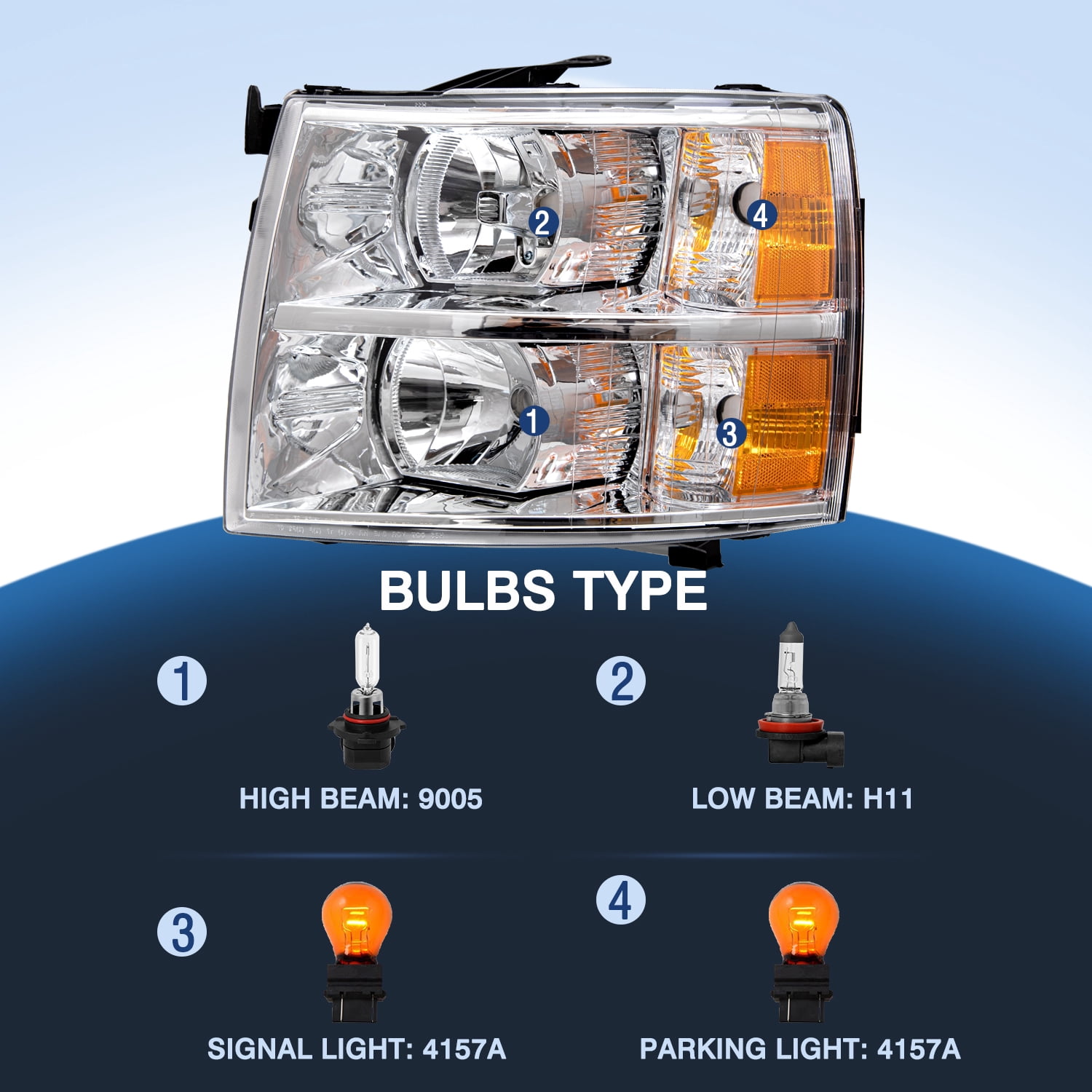 For 2007-2013 Chevy Silverado 1500 2500 HD Chrome Housing Headlights Left+Right