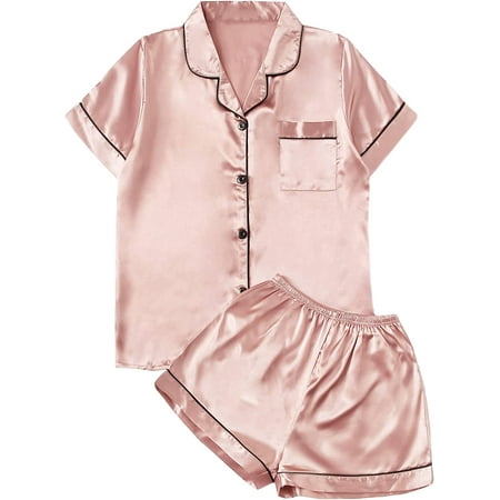 

ZWJHGIK Women s Short Sleeve Sleepwear Button Down Shirt and Shorts Pajama Set