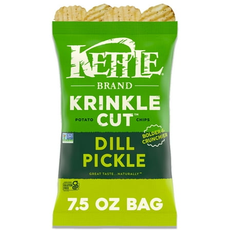 Kettle Brand Potato Chips, Krinkle Cut, Dill Pickle Kettle Chips, 7.5 oz