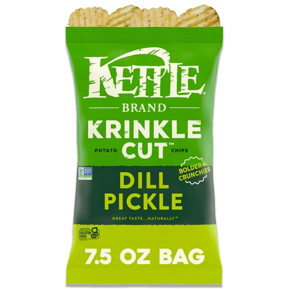 Kettle Brand Potato Chips, Krinkle Cut, Dill Pickle Kettle Chips, 7.5 oz