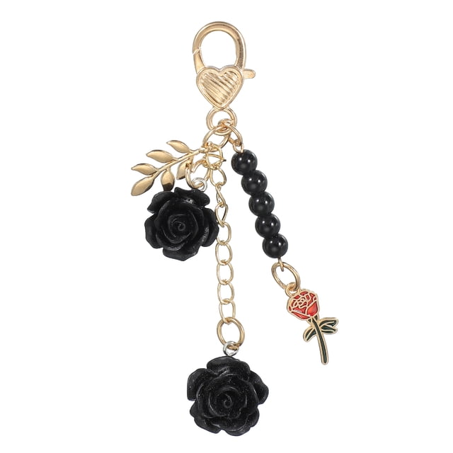 Llavero de Rosa Uxcell, Encanto de Flor de Rosa para Bolsos, Llavero Floral con Borlas de Cadena para Mujeres y Niñas, Bolsas Tote Negras