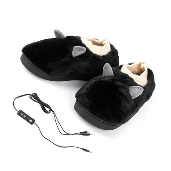 Bewildely Zapatillas con calefacción USB para hombre, zapatillas ajustables de felpa, desmontables, antideslizantes, para invierno, cubierta Suministros térmicos Negro 42-43