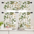 thumbnail image 2 of Green Leaf Curtain for Kitchen Bathroom Elegant Golden Floral Rod Pocket Window Tier Curtains Valance Set 3 Pcs Plant Printed Short Curtains 54 x 18 inches + 27 x 36 inches *2, 2 of 6