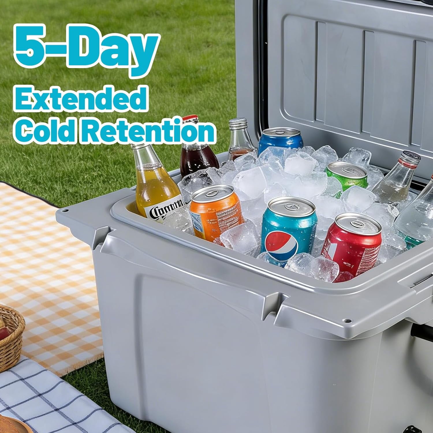 Elleree 25 Quart Hard Cooler, Portable Ice Chest with Bottle Opener, Cup Holder & Ruler,Heavy-Duty Beach Cooler for Camping, Fishing, Picnic, BBQ