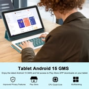 CUPEISI Android 15 Tablet 10 بوصة، 20 جيجابايت RAM+128 جيجابايت ROM/2 تيرابايت قابل للتوسيع، معالج رباعي النواة 2.0 جيجا هرتز، شاشة IPS HD 1280*800، 5G WiFi 6 BT 5.0، أجهزة لوحية 2 في 1 مع قلم ماوس حافظة لوحة المفاتيح، Widevine L1