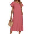thumbnail image 2 of Delconic Women’s Short Sleeve Loose Fit Midi Dress with Crew Neck and Side Pockets Suitable for Casual and Everyday Wear Pink XL, 2 of 6
