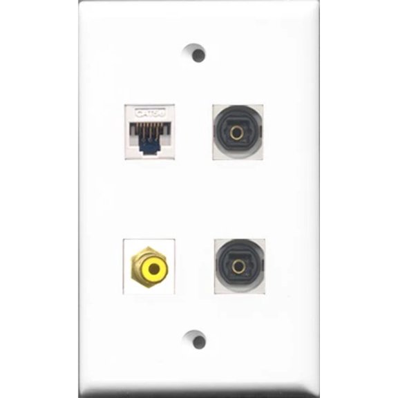 RiteAV 1 Port RCA Yellow 2 Port Toslink and 1 Port Cat5e Ethernet White Wall Plate