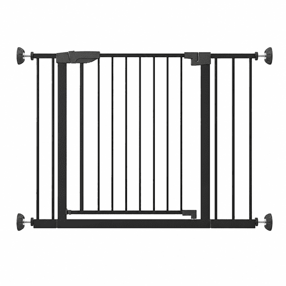 29.5-45.3" Wide Baby Gate with wall protector for Stairs, Dog Gate Indoor for Doorways, No Drilling Pressure Mounted Pet Gates for Kids, Easy Walk Through Safety Gate, Black