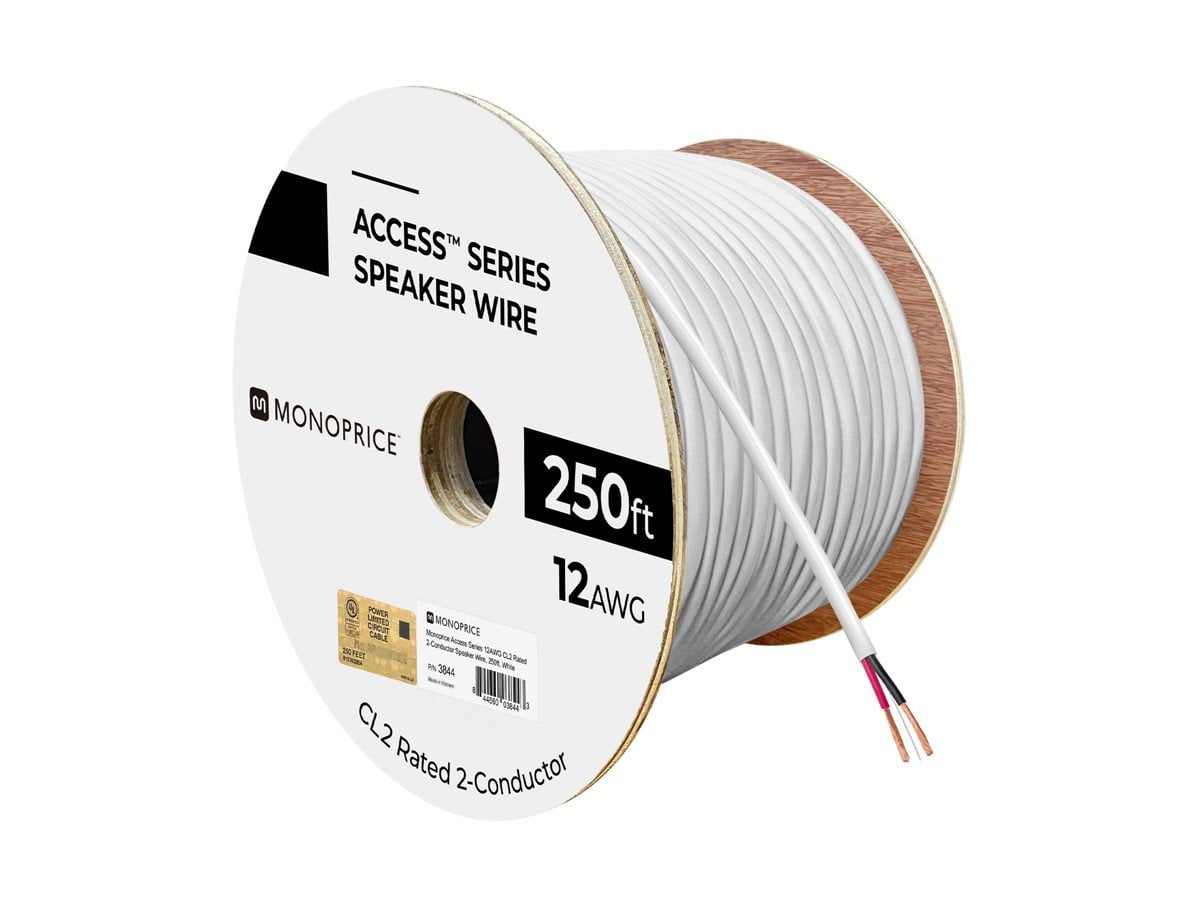Monoprice Speaker Wire, CL2 Rated, 2-Conductor, 12AWG, 250ft, White