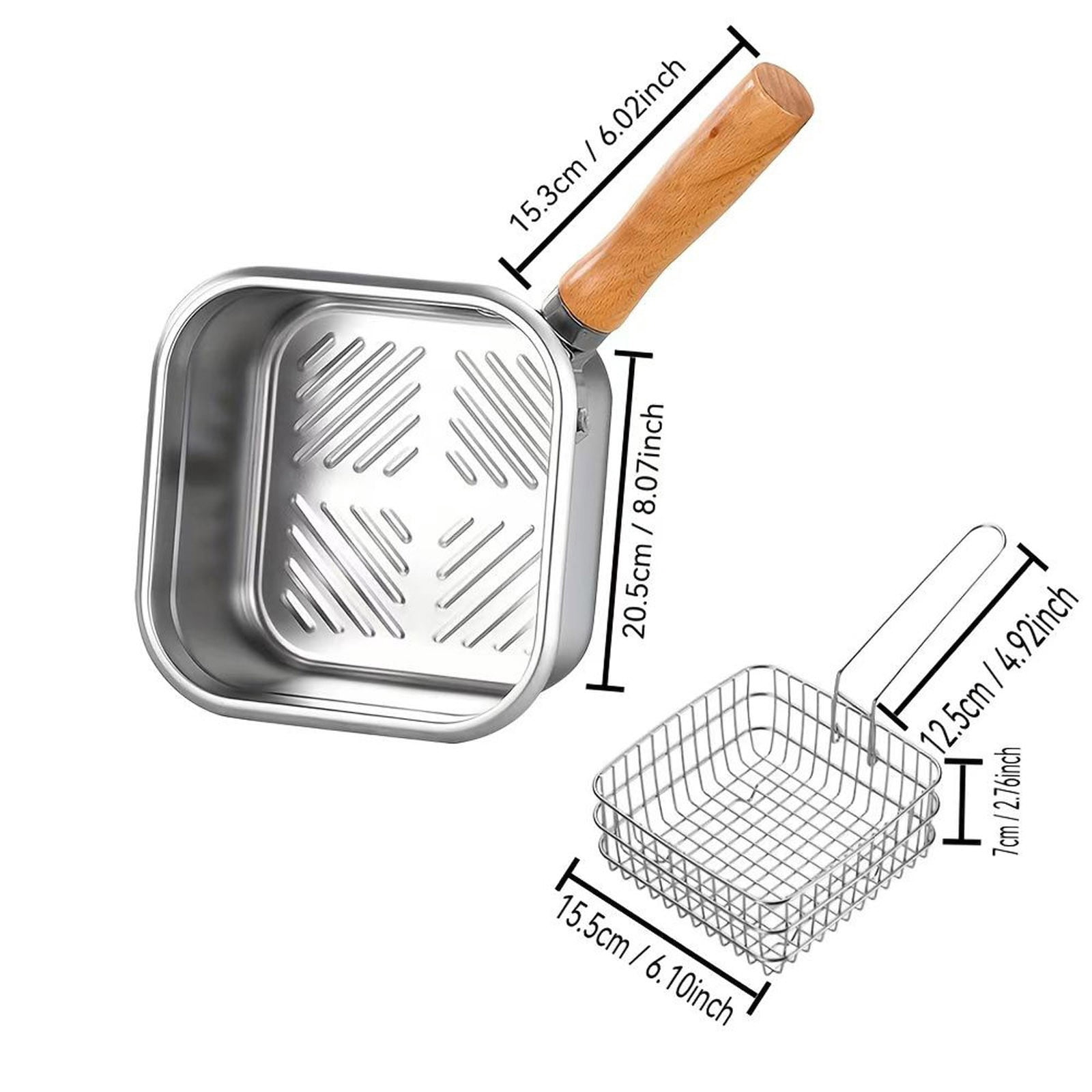 Rvkxad Stainless Steel Deep Fryer, Portable Outdoor Square Pot Multifunctional Kitchen Cookware, Non Stick Quick Heat Efficient Frying Pan for Camping Picnics Home Cooking