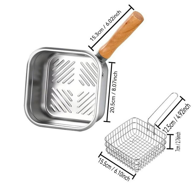 RKSTN Frying Pan Stainless Steel Fryer Portable Outdoor Multifunctional Pot Household -Efficient and Fresh-Keeping Pot Outdoor Square Fryer Kitchen Gadgets
