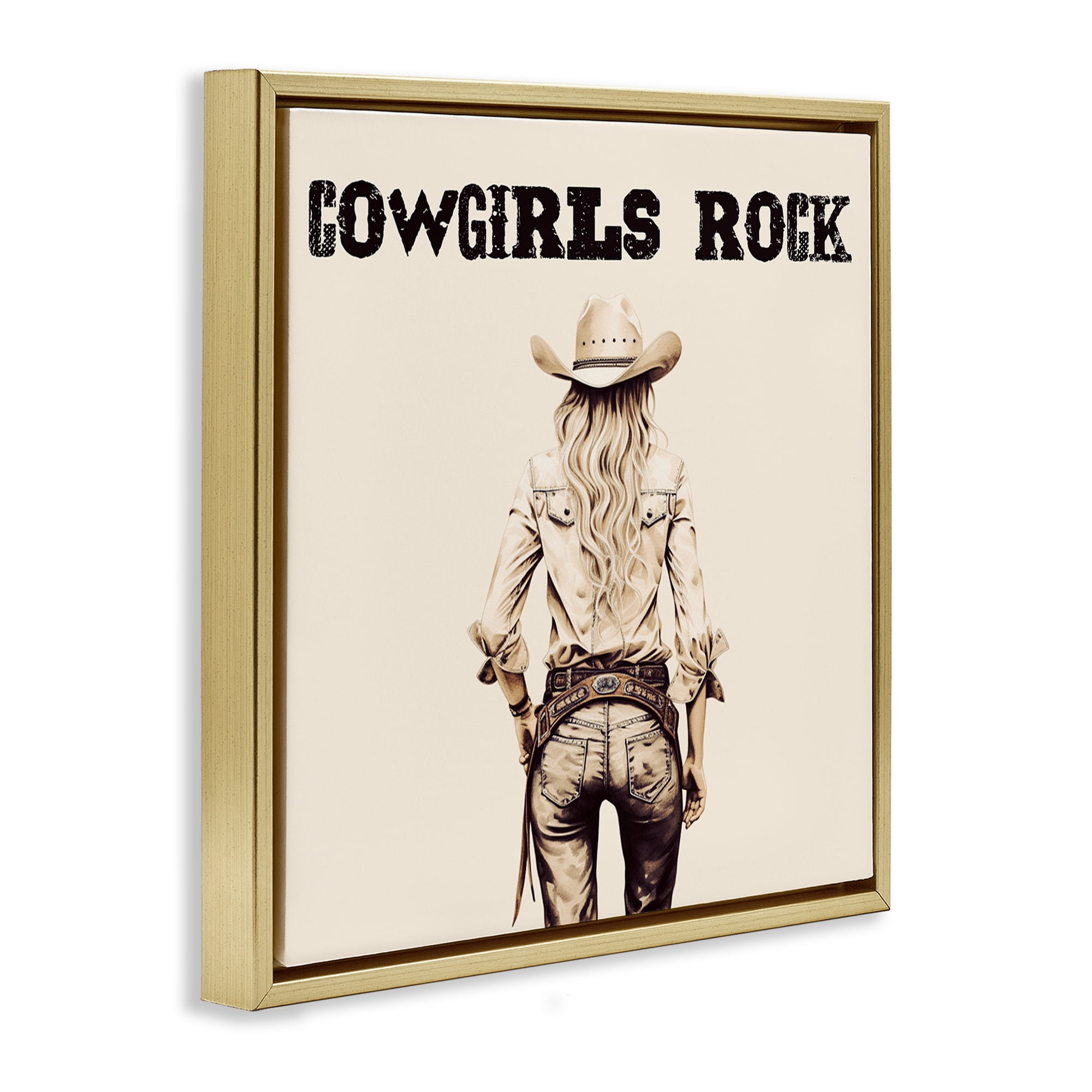 Stupell Industries Cowgirls Rock Phrase People Painting Gold Floater Framed Canvas Art Print Wall Art, 18 x 18