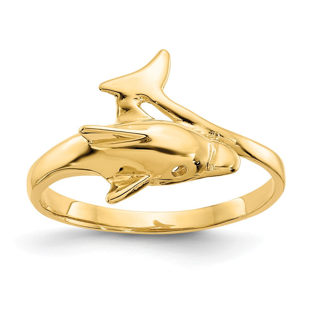 Solid 14k Yellow Gold Dolphin Ring Band Size 5.5 - Walmart.com