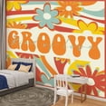 thumbnail image 2 of Peel and Stick Wallpaper Canvas 70 s retro rainbow flowers print groovy slogan Vintage hippie floral Modern Art Wall Mural Decor Self Adhesive and Removable 100in x 144in, 2 of 8