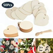 Spencer 50pcs Heart Shape Wooden Slices Christmas Ornament Natural Wood Hanging Decoration Xmas Tree for Wooden DIY, Crafts Centerpieces