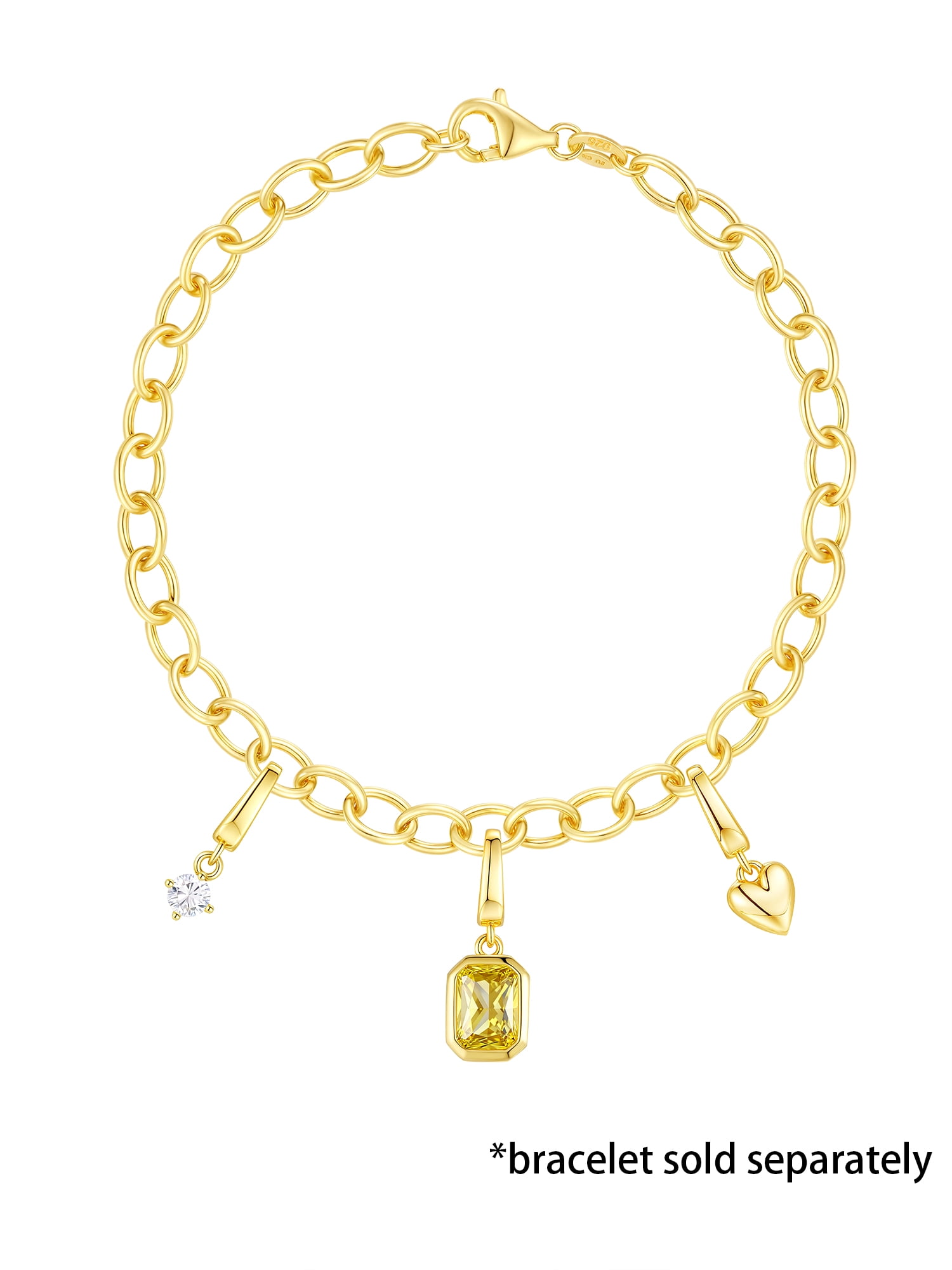Brilliance Fine Jewelry Simulated Citrine and Simulated Diamond Charm Set in 14KT Gold Plated Sterling Silver