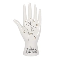 Palmistry Symbols Fortune Telling Statue Ceramic Hand Figurine (White)