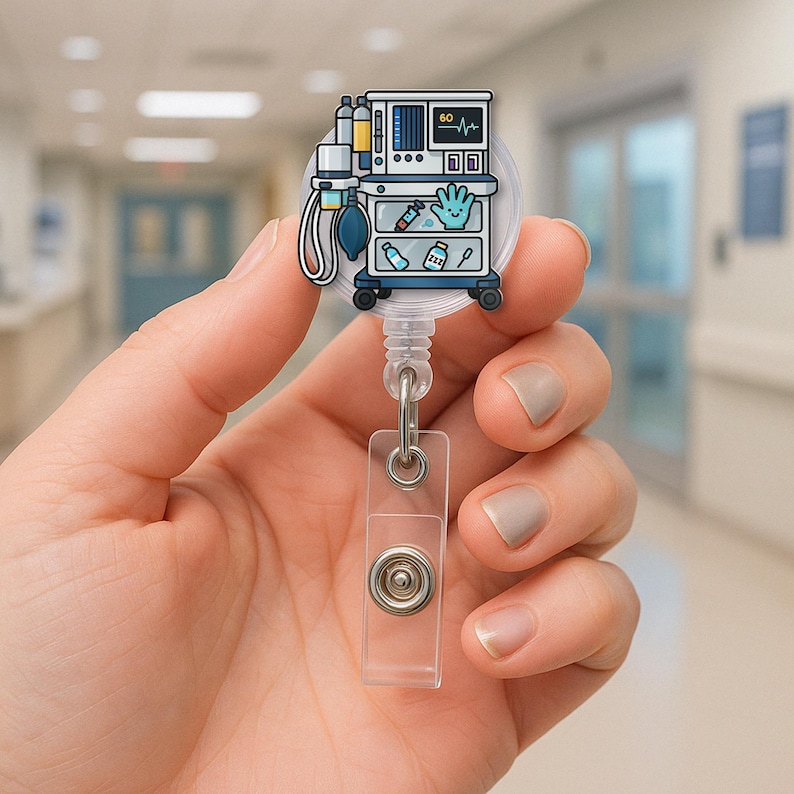 TiniDecor Anesthesia Machine Badge Reel, Retractable ID Holder, Funny Nurse Gift