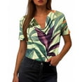 thumbnail image 4 of Women's Summer Floral Print Top Plus Size Cowl Neck Short Sleeve T Shirt Casual Oversized Loose Fits Breathable Draped Neck Tee Shirt, 4 of 6