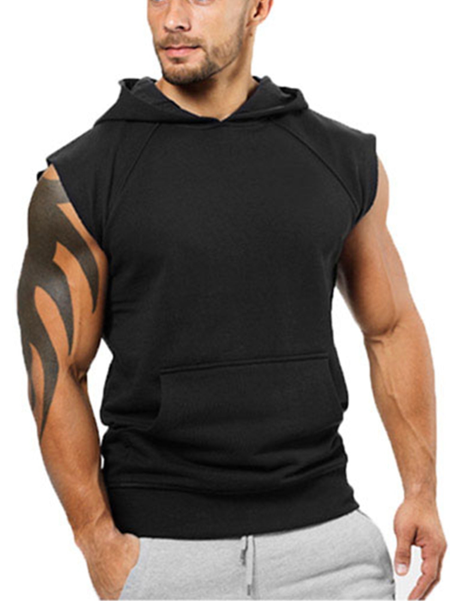 Men's Gym Vest Sleeveless Pullover Hoody Hooded Tank Tops Muscle Clothes Shirt. 
