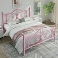 thumbnail image 3 of Sha Cerlin Full Size Metal Platform Bed Frame with Victorian Vintage Butterfly Headboard&Footboard, Pink, 3 of 8