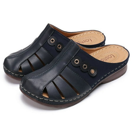 

MRULIC slippers for women Summer Womens Flip-Flops Wedges Sandals Open Toe Comfortable Beach Shoe Slippers house slippers for women Black + US:6.5-7