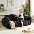 thumbnail image 4 of 79.5 Inch Premium Teddy Fabric 3-Seater Sofa with 3 Back Pillows, Oversized Upholstered Couch with Solid Wood Frame for Living Room, Bedroom, Apartment, Black, 4 of 12