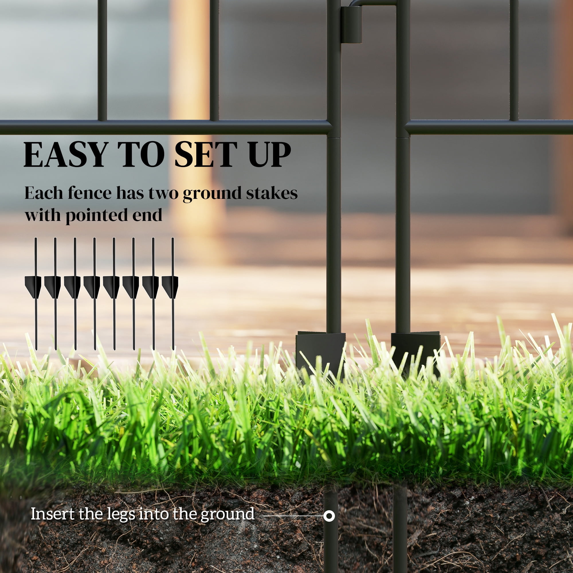 Outsunny Garden Fence, 4 Pack Metal Fence Panels, 11.4' Decorative Yard Border Edging, Landscape, 43" H, Grids