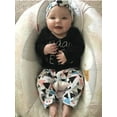 thumbnail image 4 of Newborn Baby Girl Clothes Long Sleeve Letter Tops Printed Pants and Headband Outfit Set Black 0-3 Months, 4 of 6
