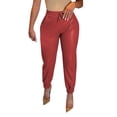 thumbnail image 1 of Aayomet Ladies Casual Pants Solid Color Leather Pockets Lace-Up Skinny Pants Leather Pants,Red S, 1 of 5